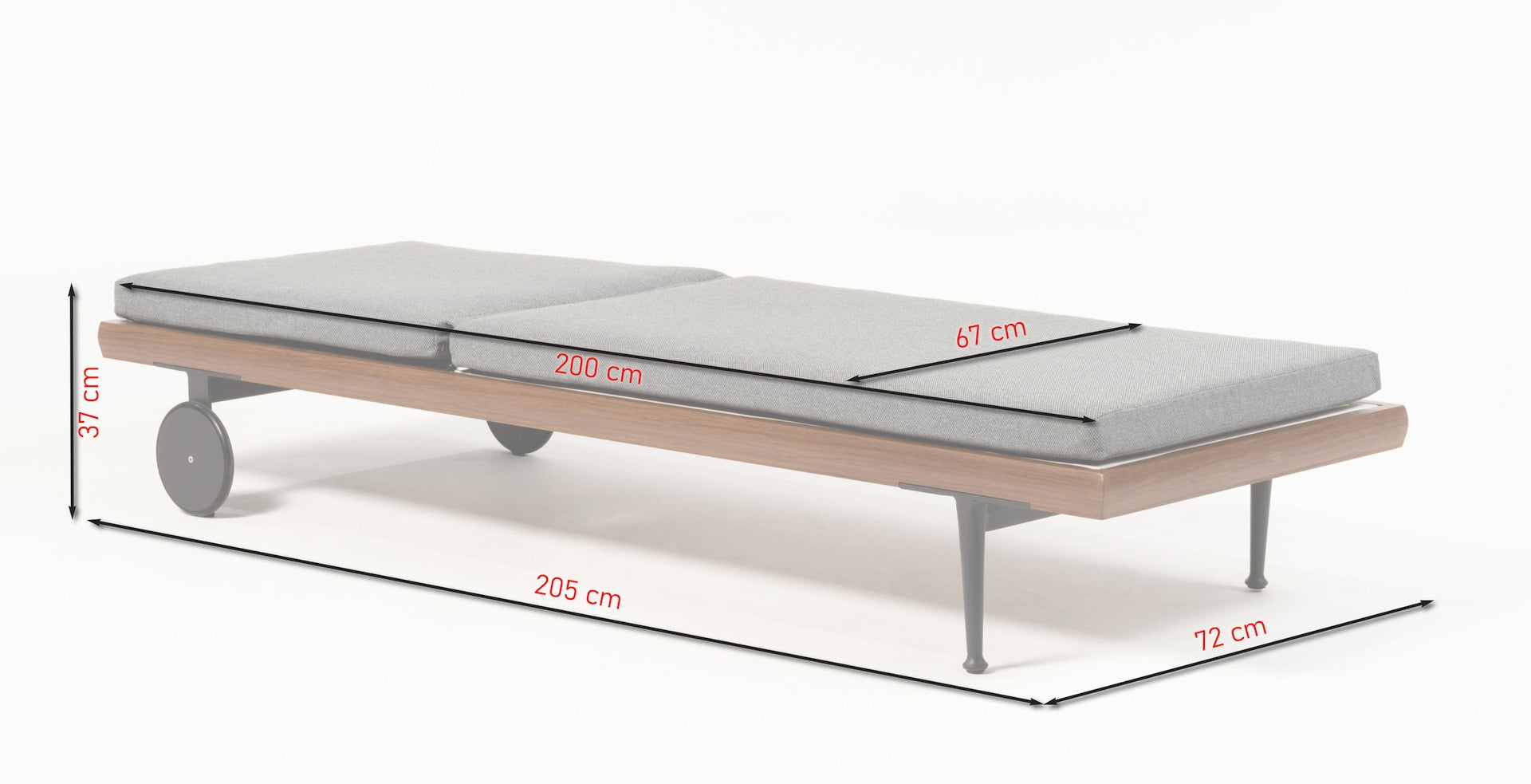 Gartenliege Cassius mit Aluminiumgestell und wetterfestem Axroma-Stoff in Grau.