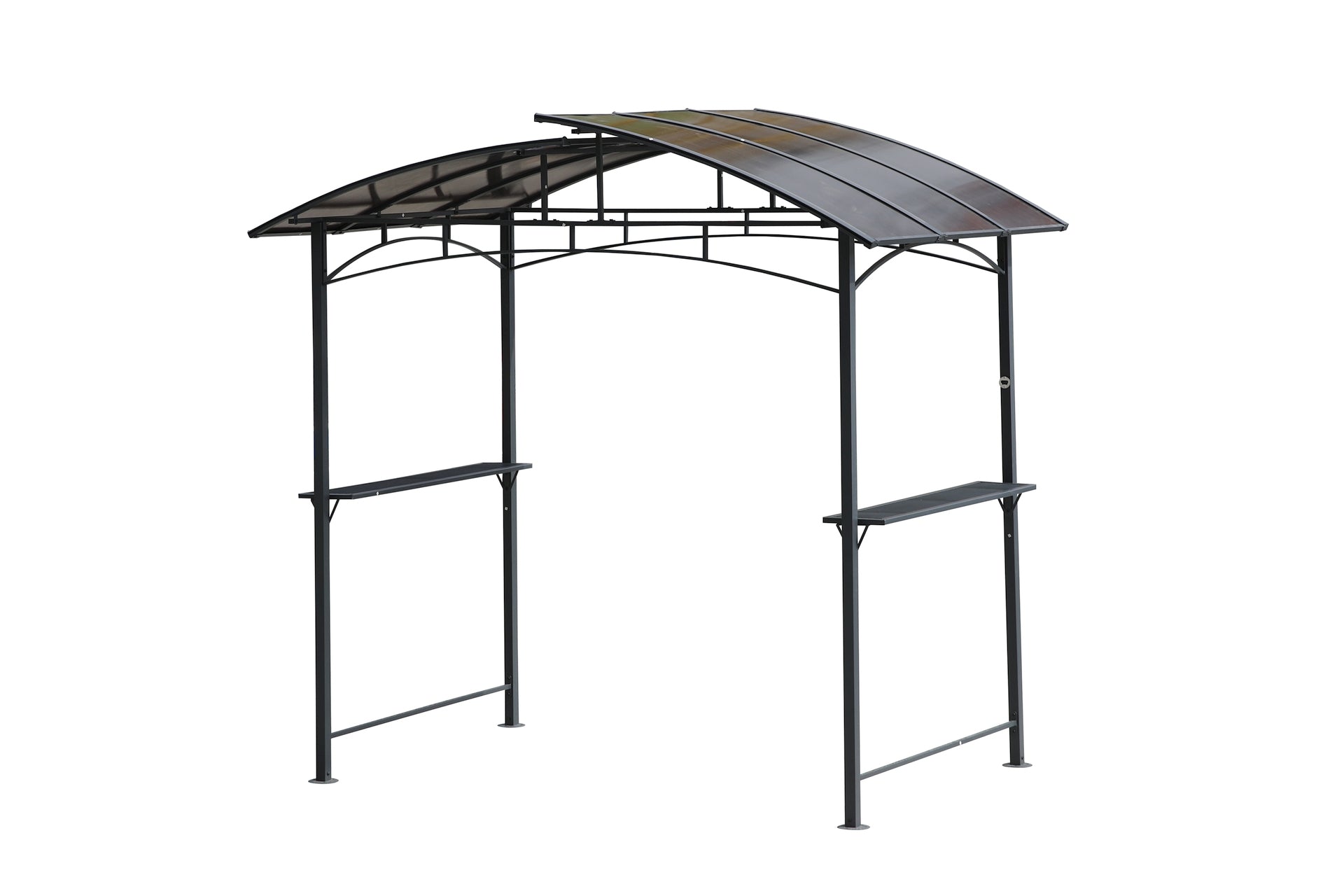 Grill-Pavillon Sven aus pulverbeschichtetem Stahl in Anthrazit mit Polycarbonat-Dach und seitlichen Ablageflächen.